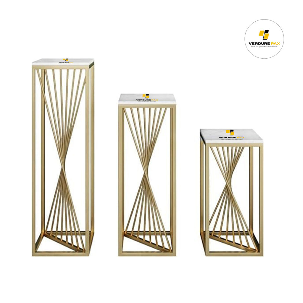 Verdure Pax Square Metal Plant Rack – Luxury Golden Marble Plant Stand