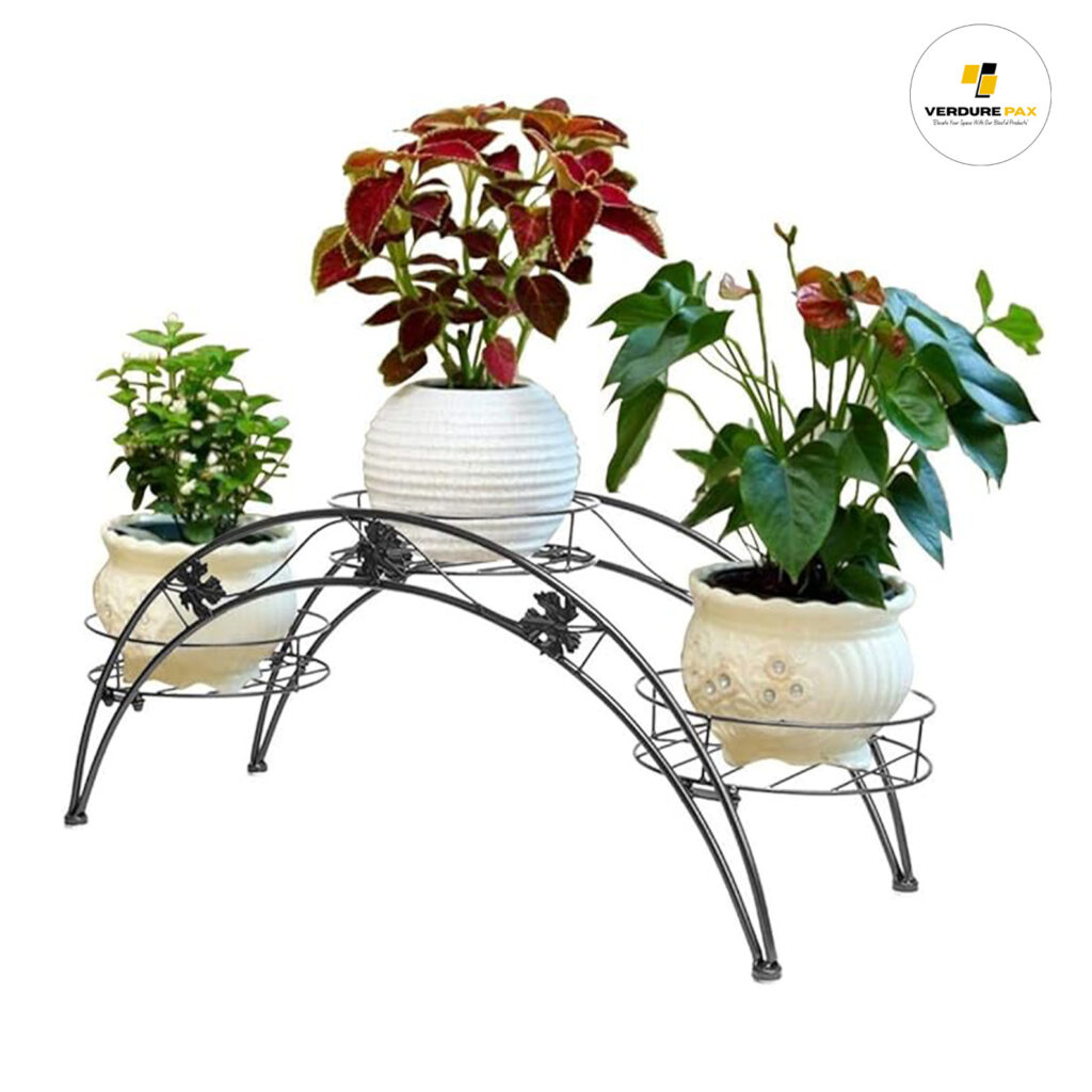 Verdure Pax Metal Plant Stand with 3 Holders – Black Potted Plant Rack