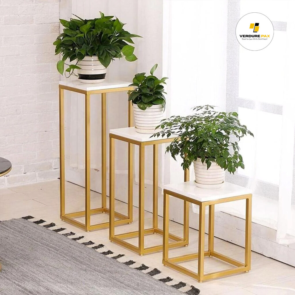 Verdure Pax Square Marble Top Iron Plant Stand – Decorative Pot Holder
