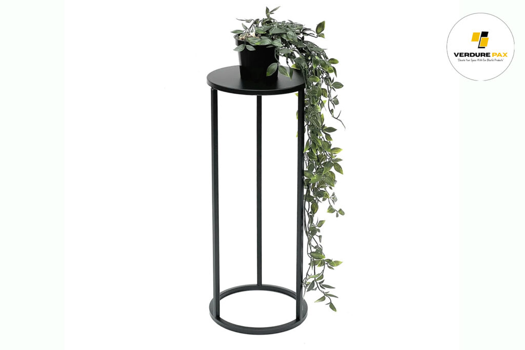 Verdure Pax Black Metal Flower Stool – Round Plant Stand & Side Table