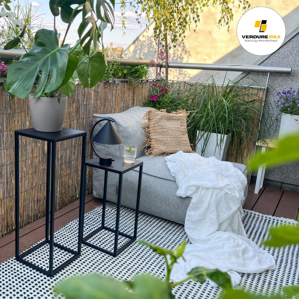 Verdure Pax Square Metal Flower Pot Stool – Indoor & Outdoor Plant Stand (White/Black)