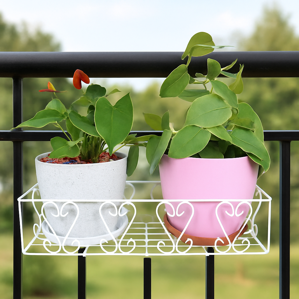 Verdure Pax White Metal Railing Plant Stand – Outdoor & Indoor Flower Pot Holder
