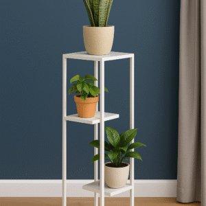 Verdure Pax 3-Tier Metal Plant Stand – Modern White Indoor Planter Rack for Home & Office Decor