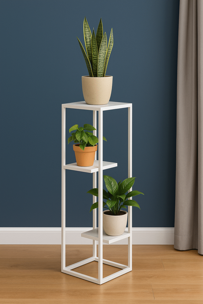 Verdure Pax 3-Tier Metal Plant Stand – Modern White Indoor Planter Rack for Home & Office Decor