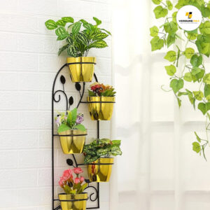 VERDURE PAX Wall Planter Cachepot Set  | Set Includes 5 Pots and Wall Mount Attachment | Durable Iron Metal Made | Plant Pot for Home, Office & Room Wall Decor
