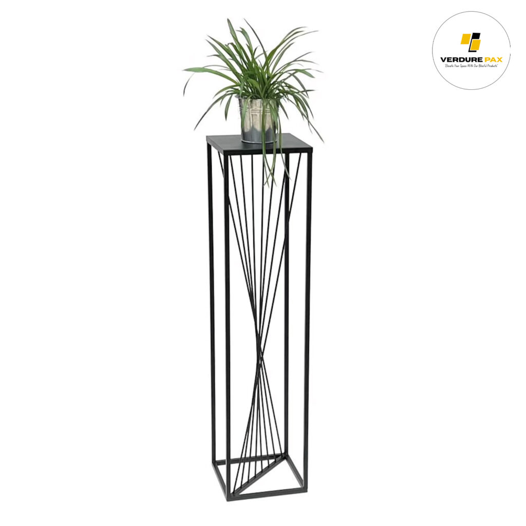 Verdure Pax Black Metal Square Flower Stool – Plant Stand & Side Table