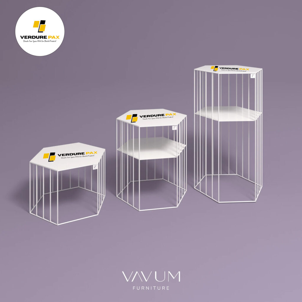 Verdure Pax European Steel Plant Stand – White Hexagonal Base Bookshelf Planter