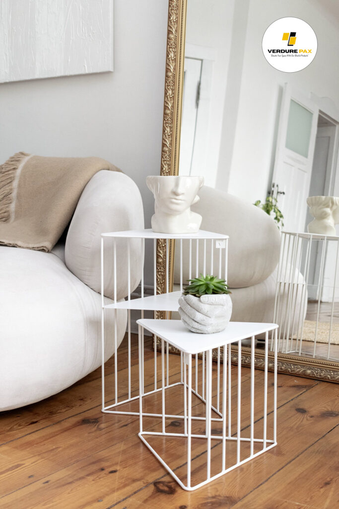 Verdure Pax European Steel Plant Stand – White Triangular Base Bookshelf Planter