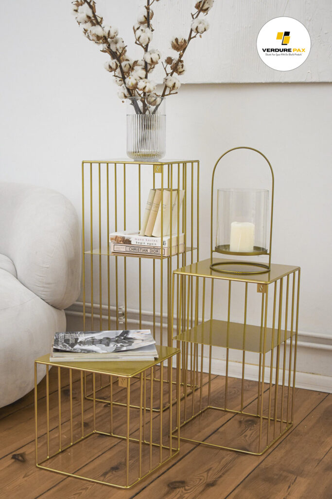 Verdure Pax European Steel Plant Stand – Gold Square Base Bookshelf Planter