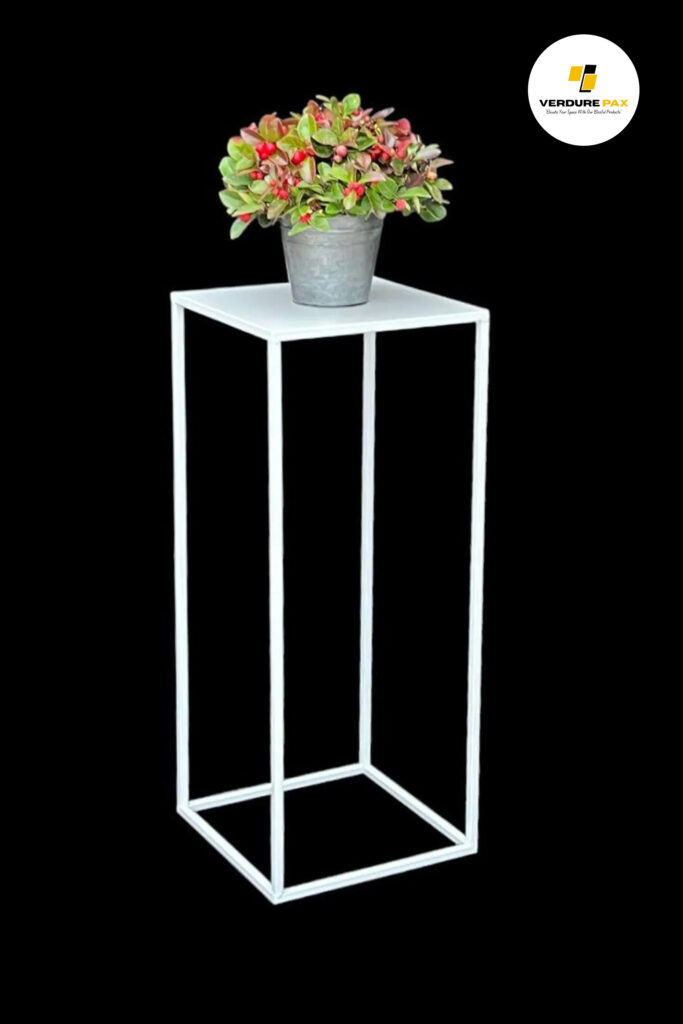 Verdure Pax White Metal Square Flower Stool – Plant Stand & Side Table