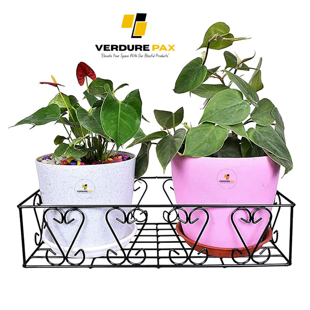 Verdure Pax Black Metal Railing Plant Stand – Indoor & Outdoor Pot Holder