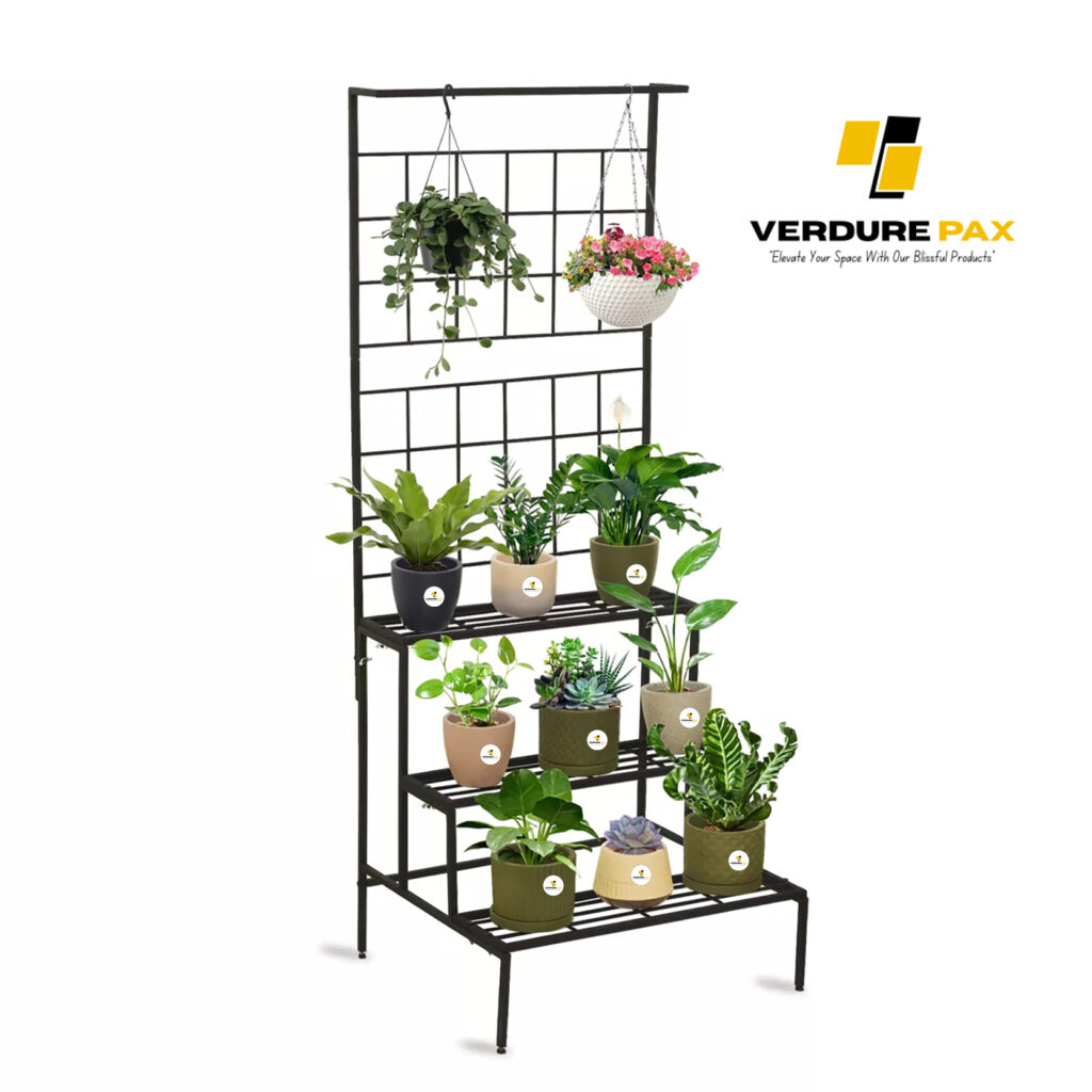 Verdure Pax Heavy-Duty Multi-Planter Metal Stand – With Planter Flag Hanger