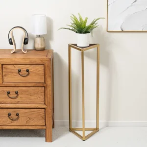 Verdure Pax Modern Triangle Metal Plant Stand – Premium Gold Finish