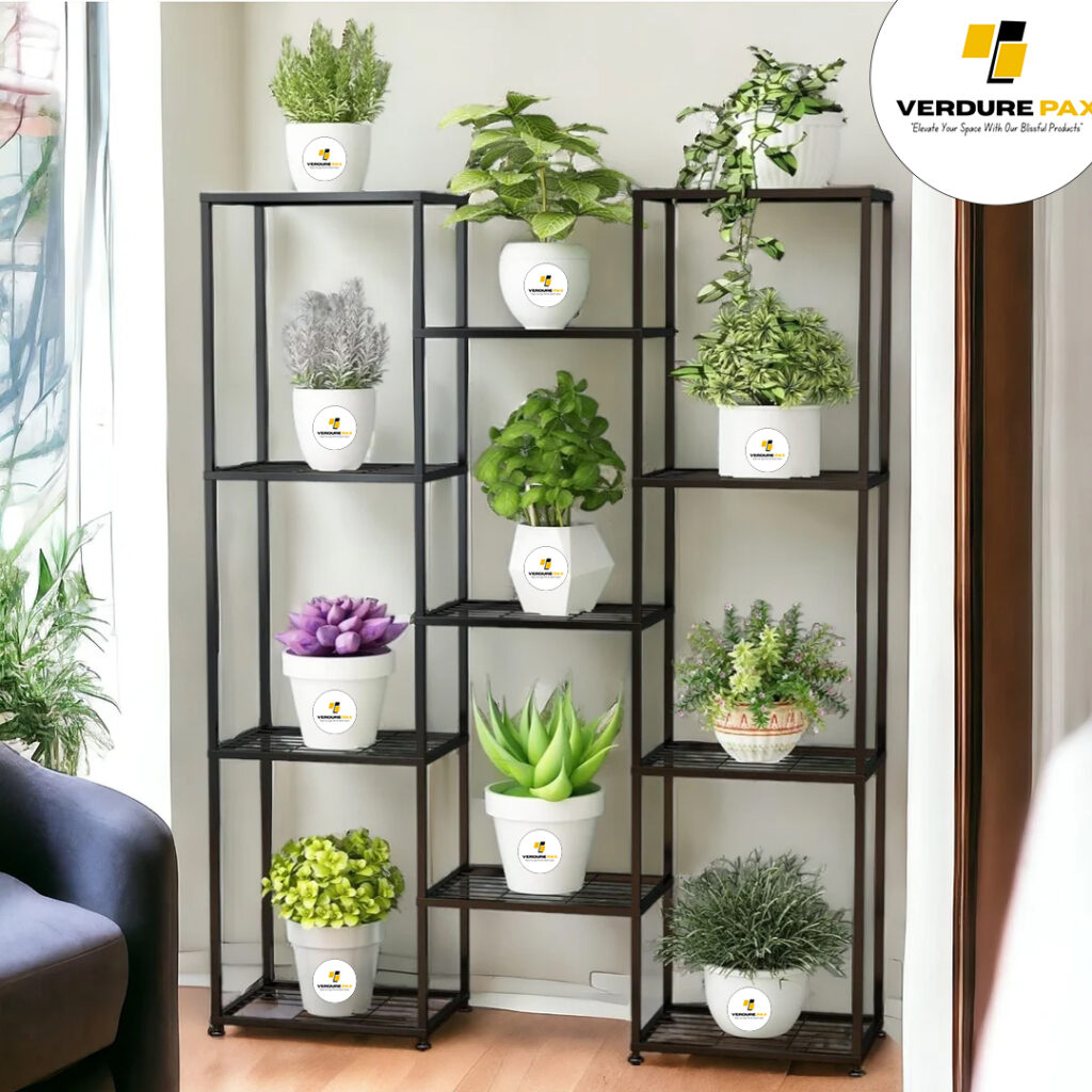 VERDURE PAX BLACK SHELF PLANTER MULTI TIER PLANTER METAL STAND