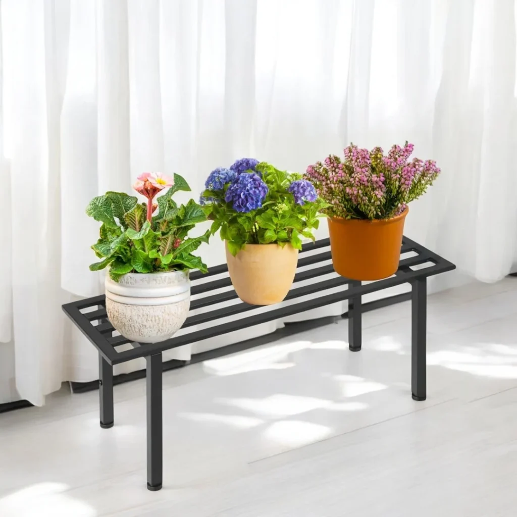 Verdure Pax Metal Plant Stand Bench | Rectangular Flower Pot Holder for Indoor, Balcony & Garden Decor