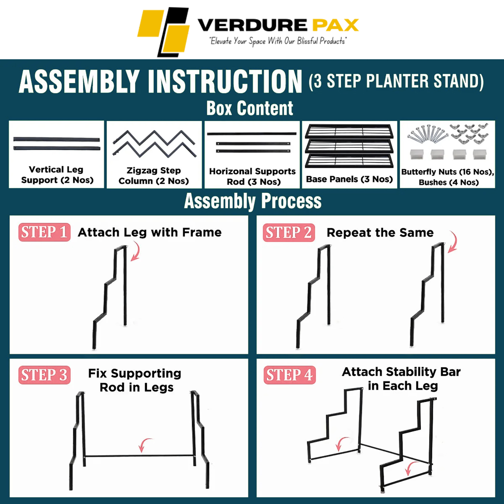 VERDURE PAX HEAVY DUTY 3 TIER PLANTER METAL STAND (ASSEMBLE) - Image 5