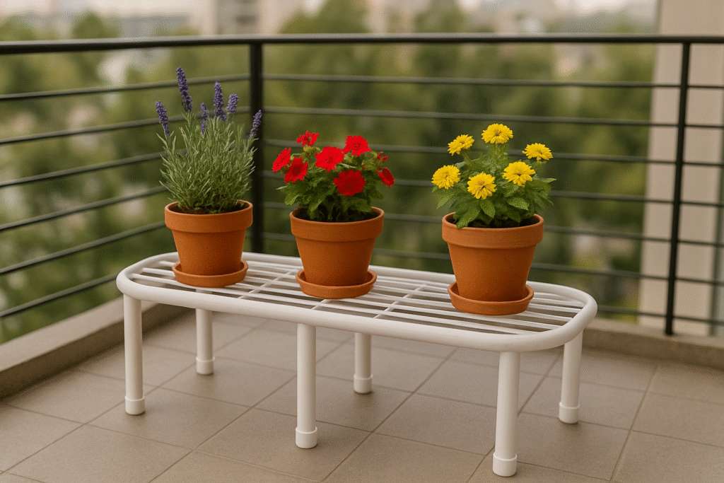 Verdure Pax Black Metal Plant Stand for Balcony & Indoor Use | Low Rectangular Flower Pot Holder for Home & Garden Decor