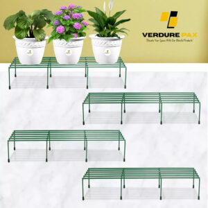 Verdure Pax GreenLine Rectangular Metal Plant Stand – Stylish Green Flower Pot Holder for Indoor & Outdoor Decor