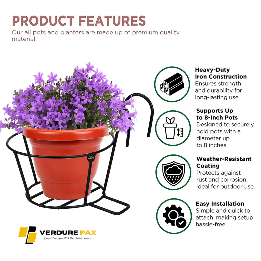Verdure Pax Hanging Railing Plant Holders – Outdoor & Indoor Pot Planters