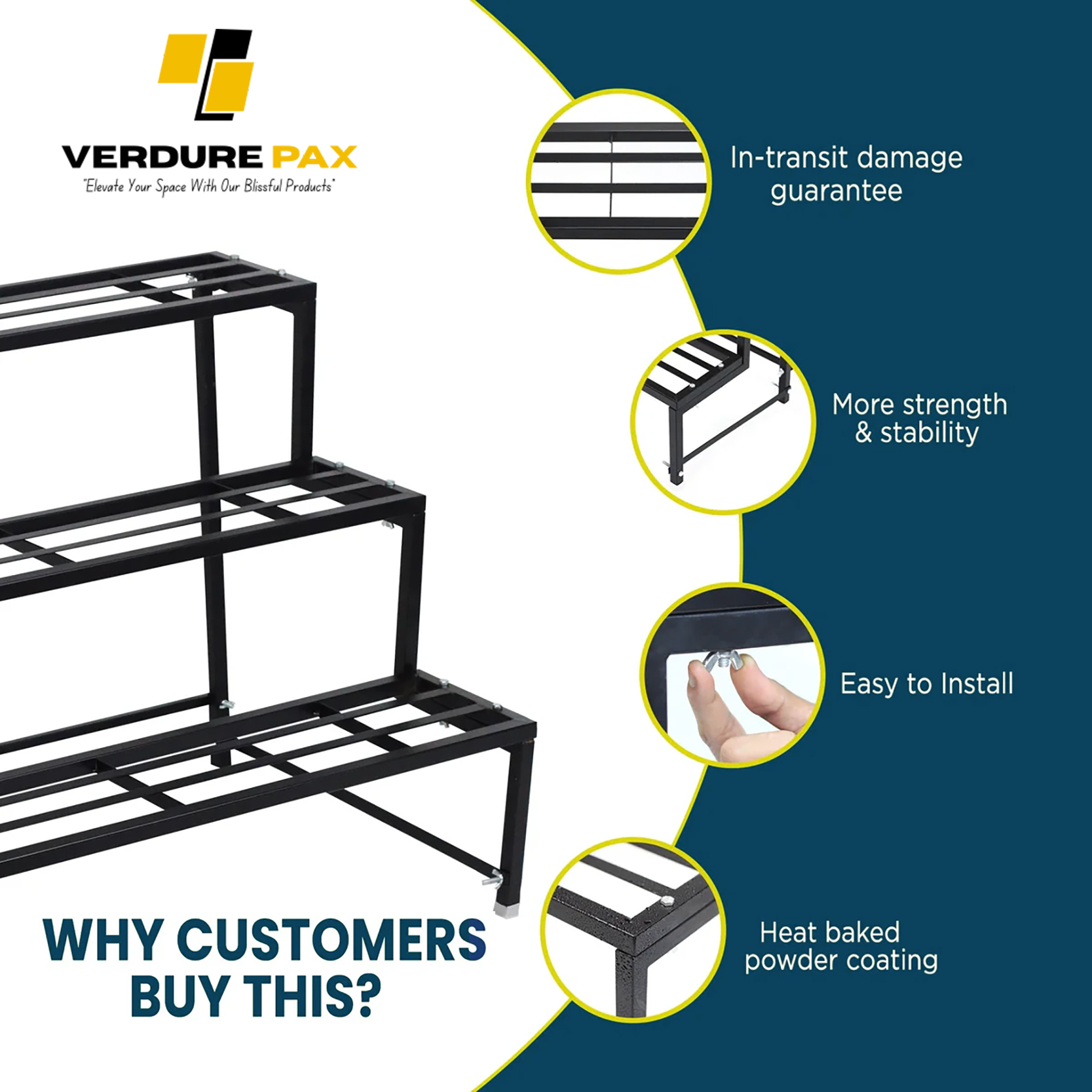 VERDURE PAX HEAVY DUTY 3 TIER PLANTER METAL STAND (ASSEMBLE) - Image 2