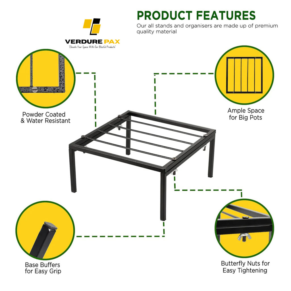 Verdure Pax Square Flower Pot Stand (Assembly) – Thick & Strong Leg Planter Holder