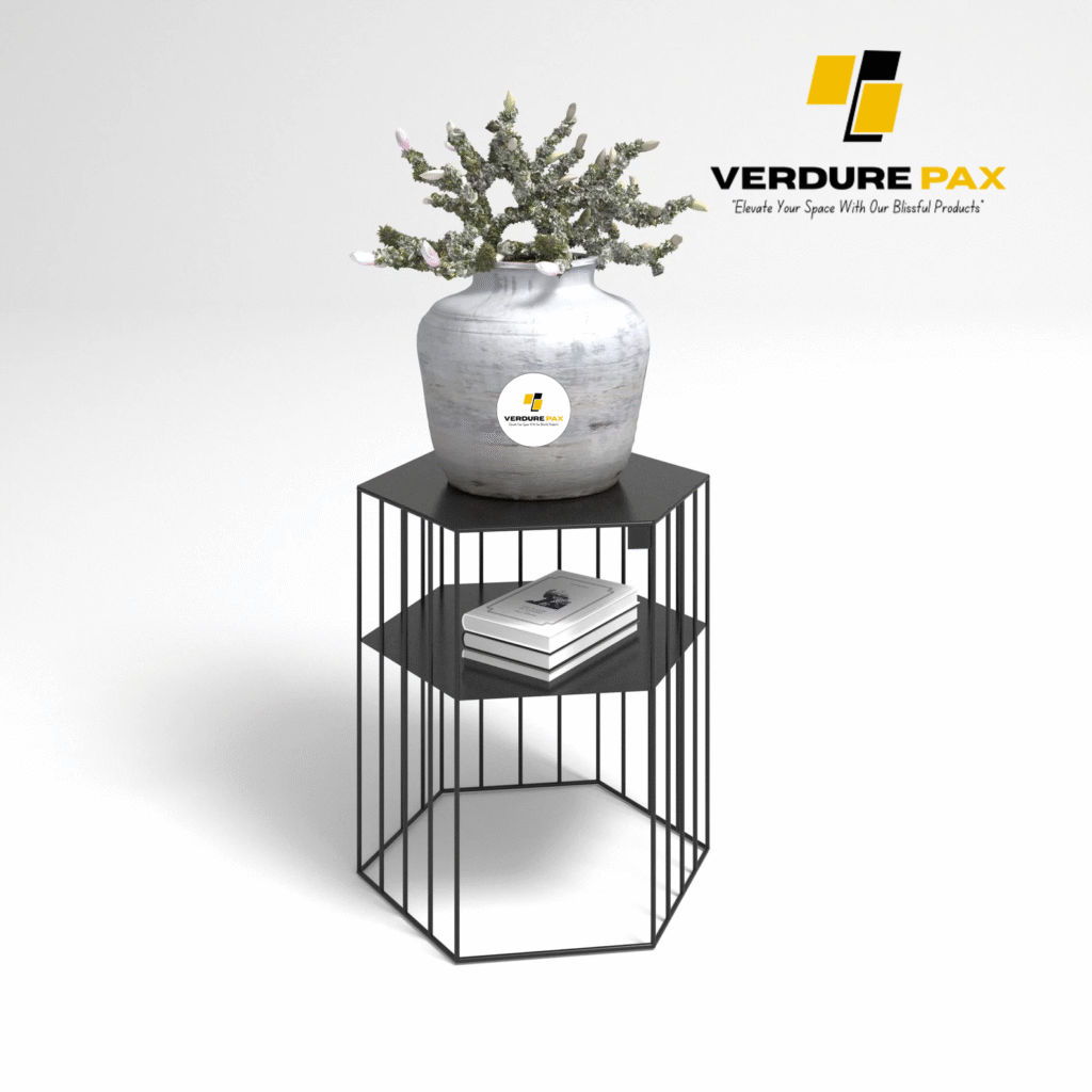 Verdure Pax European Steel Plant Stand – Black Hexagonal Base Bookshelf Planter