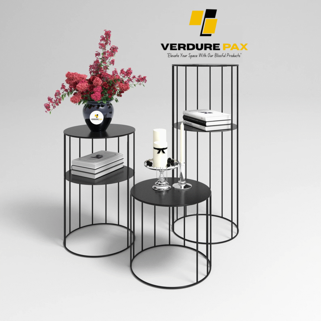 Verdure Pax European Steel Plant Stand – Black Circular Base Bookshelf Planter