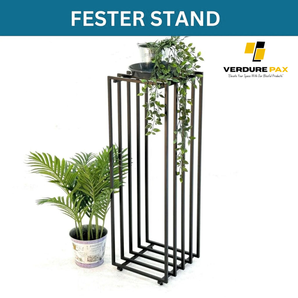Verdure Pax Black Metal Square Flower Stand – Modern Plant Display