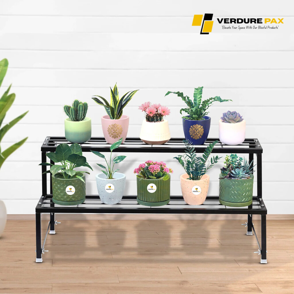 Verdure Pax Heavy-Duty 2-Tier Metal Plant Stand – Easy Assembly Planter Holder