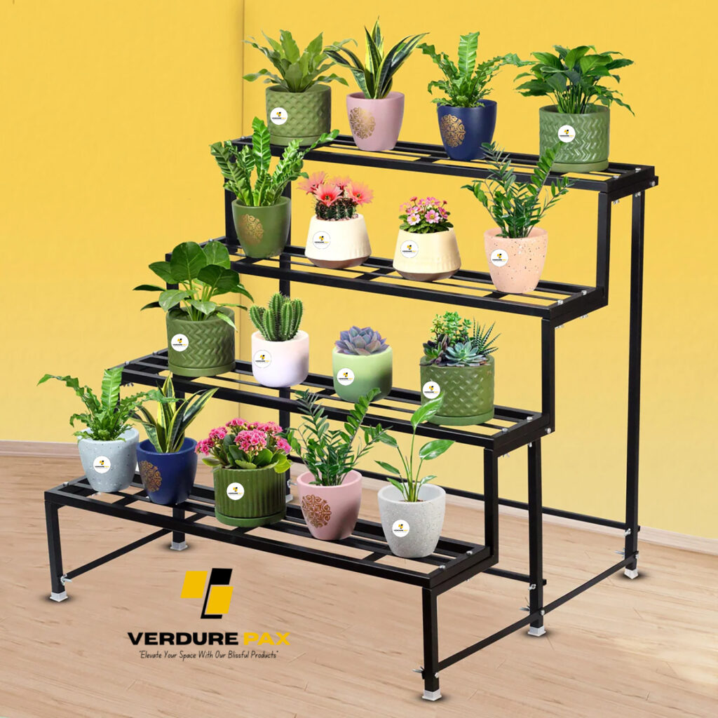 Verdure Pax Heavy-Duty 4-Tier Metal Plant Stand – Easy Assembly Planter Holder
