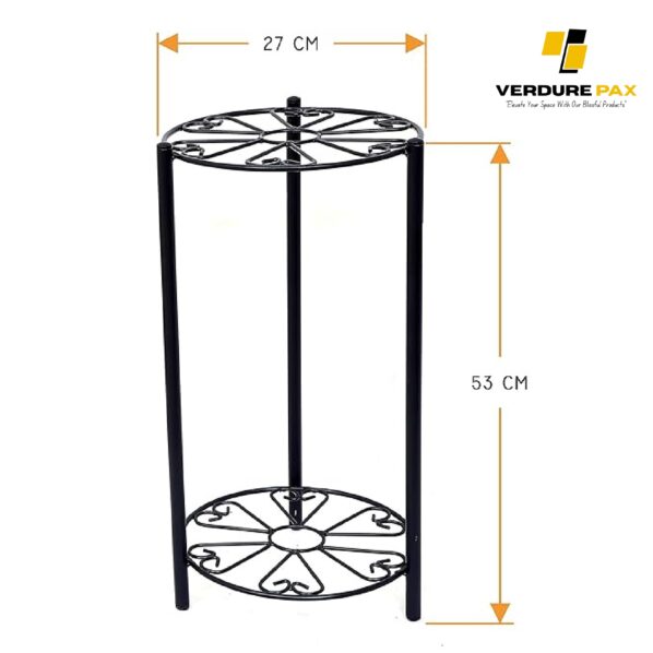 Verdure Pax 2-Tier Iron Tulsi Plant Stand For Home Entrance | Flower Pot Holder For Balcony And Garden Décor | Water Dispenser Stand | Round Design, Black - Image 5