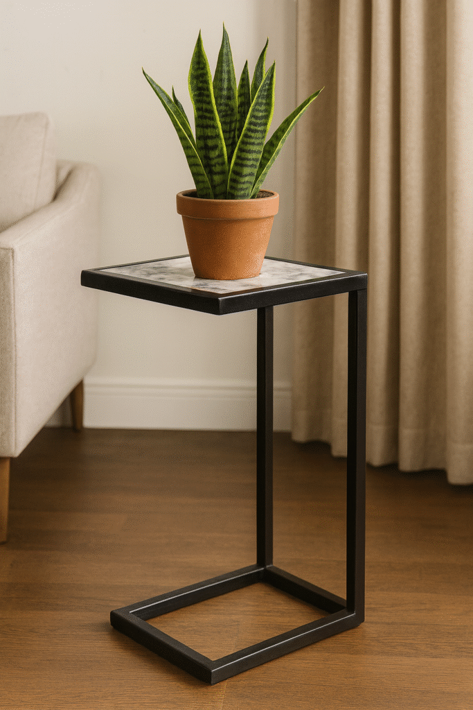Verdure Pax Quartz Square Marble Stand – One-Side Top Support Plant Holder