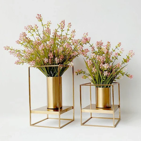 Verdure Pax Golden Metal Planter Set with Stand | Premium Decorative Flower Pots for Living Room & Office Decor
