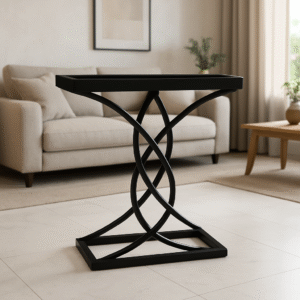 Verdure Pax White Metal Plant Stand | Modern Curved Frame Pedestal with Marble Top for Indoor Decor