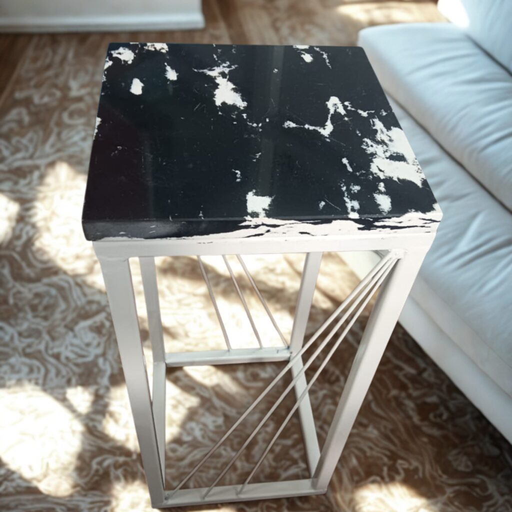 Verdure Pax white Metal Plant Stand with Quartz Marble Top | Premium Indoor & Balcony Decorative Pot Holder