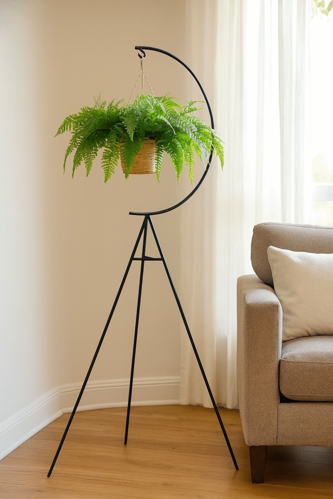 Verdure Pax Moon-Shaped Metal Hanging Planter Stand | Elegant Indoor Plant Holder for Living Room Decor