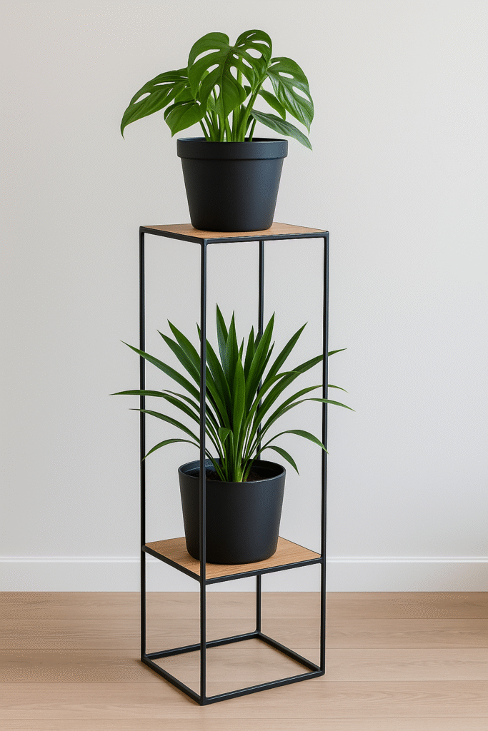 Verdure Pax 2-Tier Tall Metal Plant Stand | Modern Black Iron Flower Pot Holder for Indoor & Balcony Decor