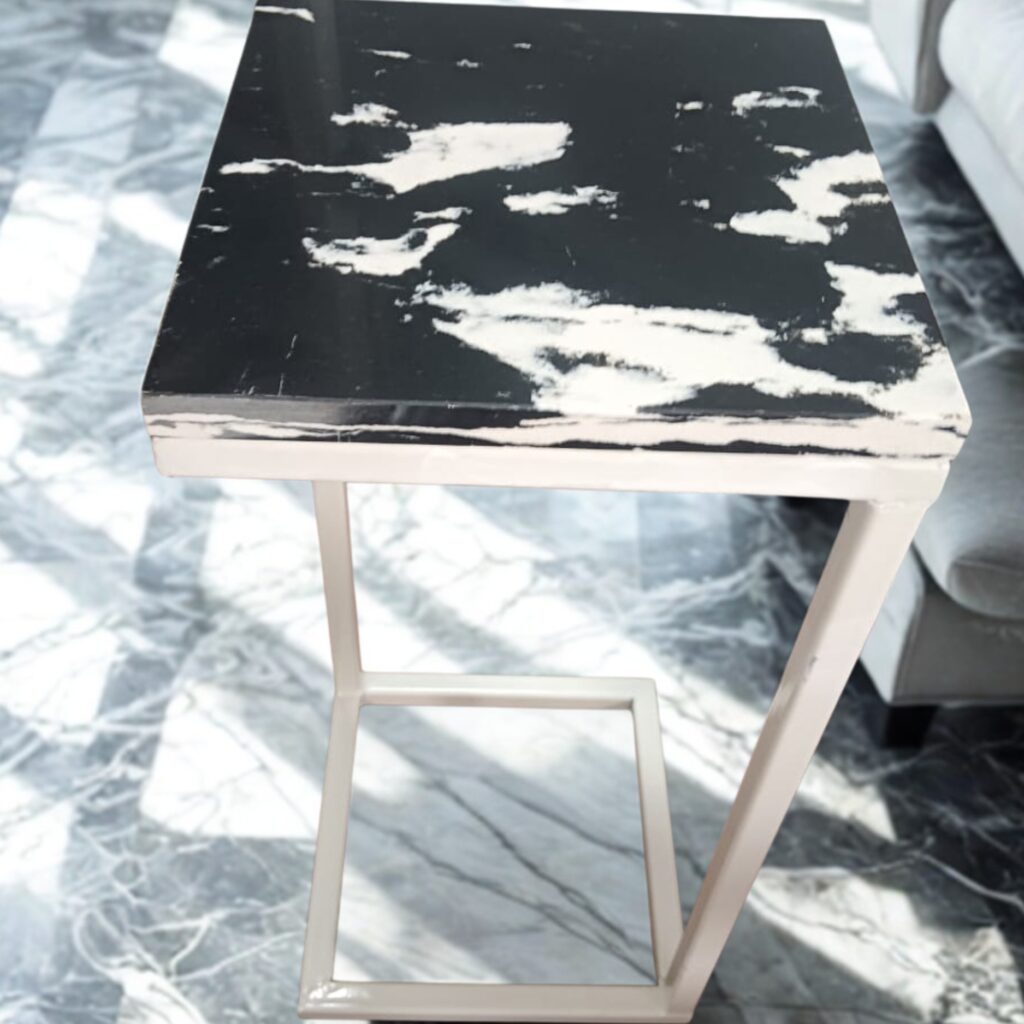 Verdure Pax White Metal Plant Stand with Quartz Marble Top | Modern Decorative Flower Pot Holder for Indoor & Balcony Decor