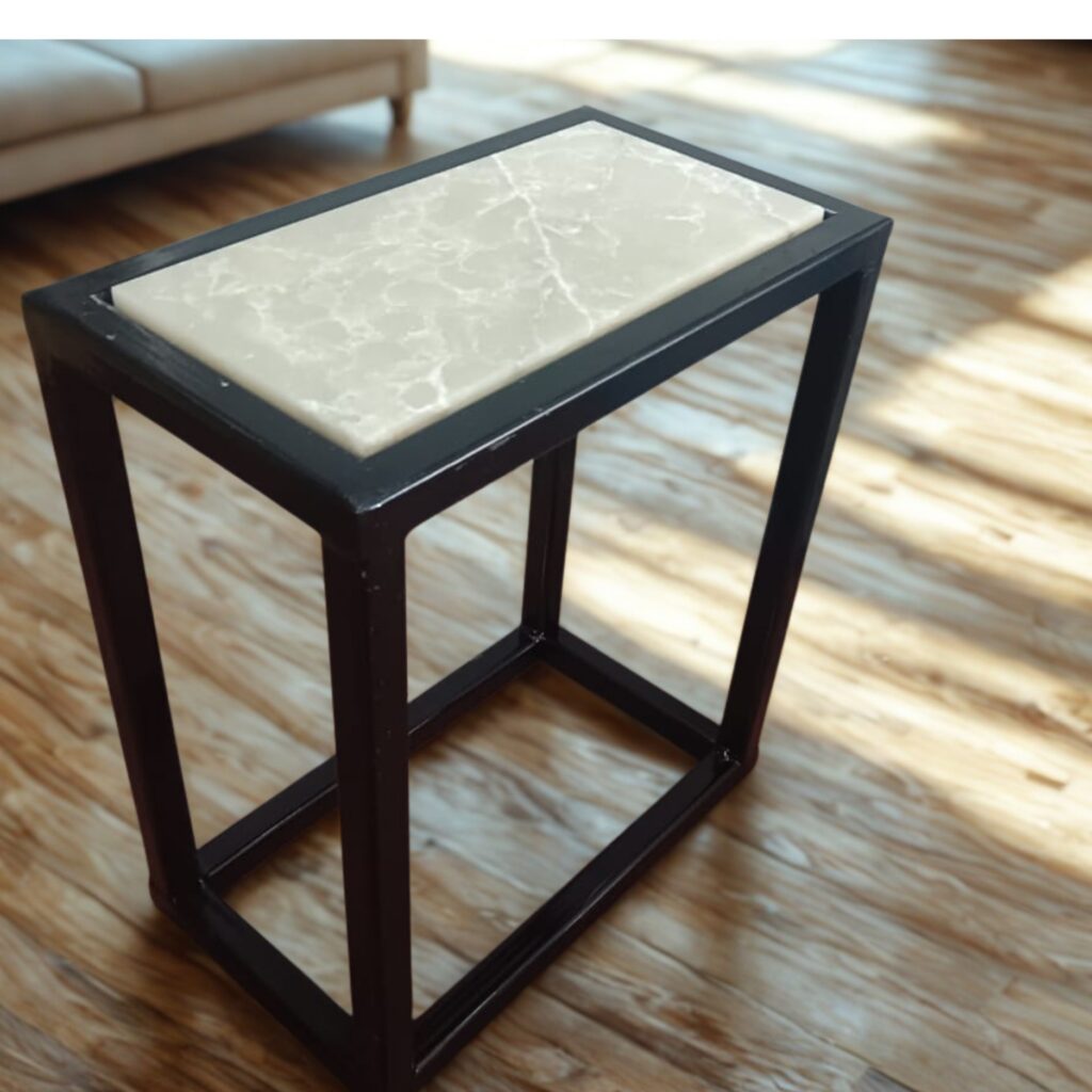 Verdure Pax Black Metal Plant Stand with White Quartz Marble Top | Elegant Indoor & Balcony Decorative Pot Holder