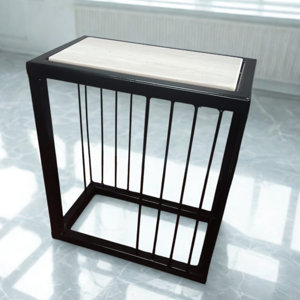 Verdure Pax Black Metal Plant Stand with White Quartz Marble Top | Premium Decorative Indoor & Balcony Pot Holder