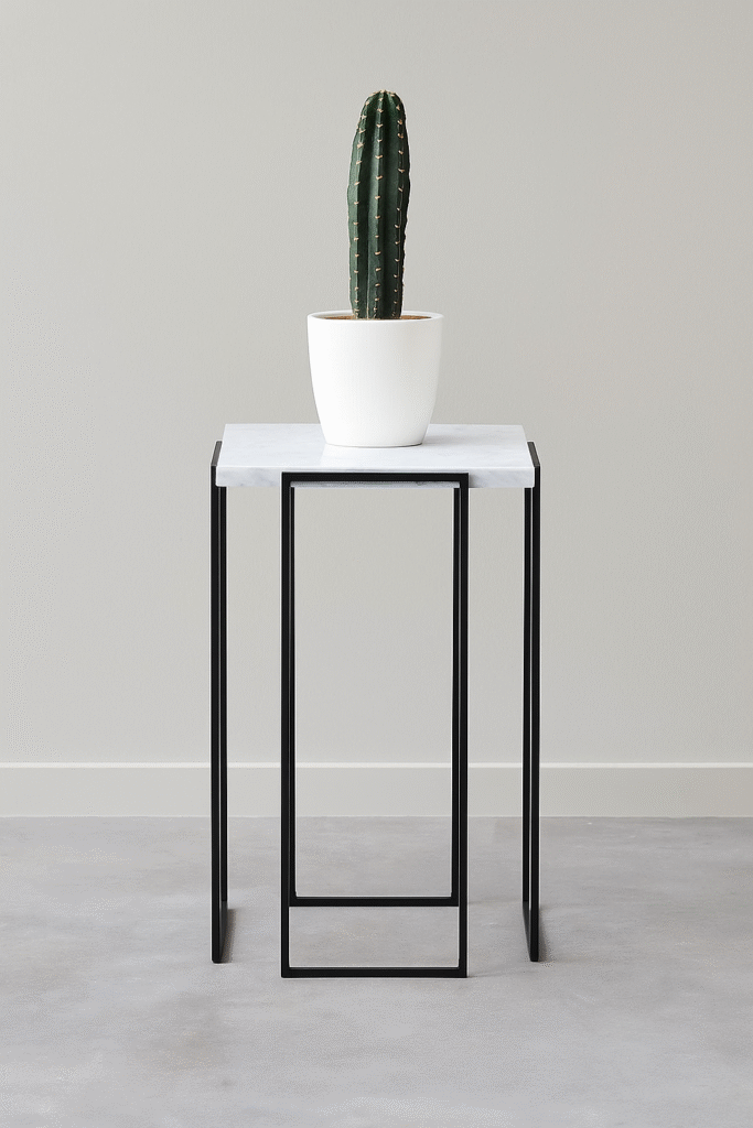 Modern Metal Plant Stand with White Quartz Marble Top – Elegant Indoor Display Stand