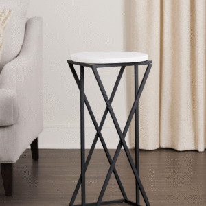 Verdure Pax Modern Square Marble Top Metal Plant Stand – Elegant Indoor Display Table