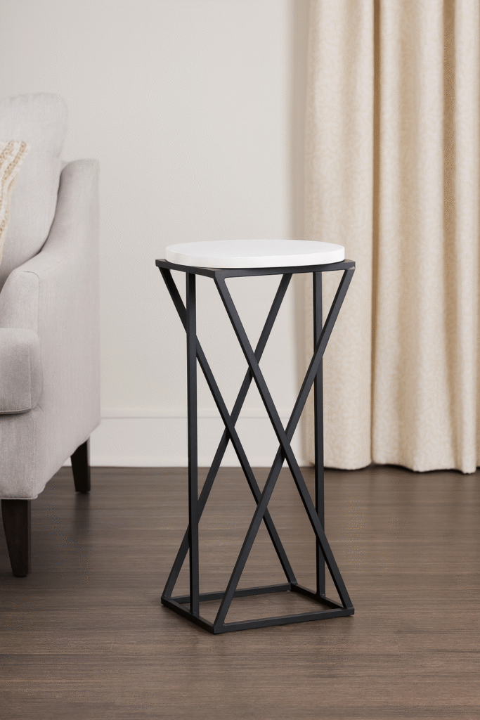 Verdure Pax Modern Square Marble Top Metal Plant Stand – Elegant Indoor Display Table