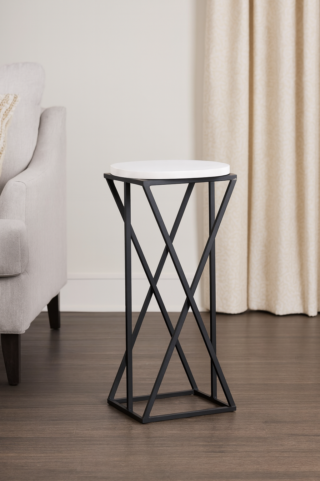 Verdure Pax Modern Square Marble Top Metal Plant Stand – Elegant Indoor Display Table