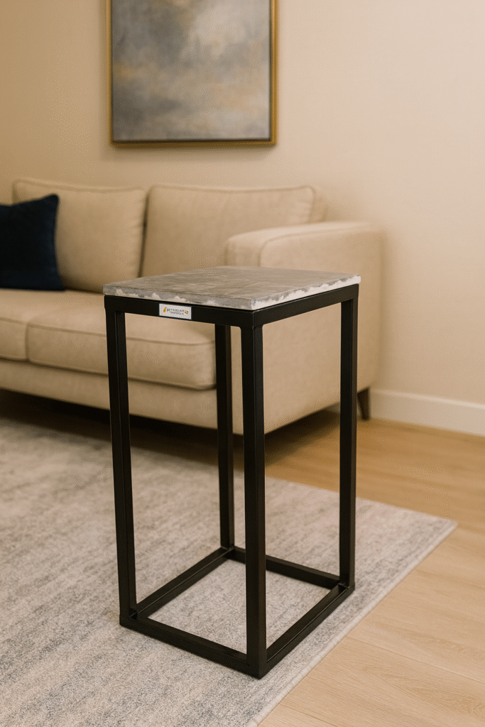 Verdure Pax Tall Metal Plant Stand with Quartz Marble Top | Premium Indoor & Balcony Flower Pot Holder